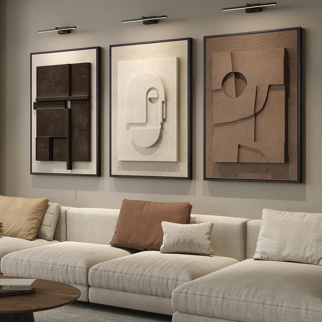 3D Large Framed Brown Abstract Wall Art for Living Room, 3Piece 24x36 In, 24"w X 36"h X 3pcs