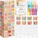 Wonderjune 147 Pcs Baby Shower Blocks Games Sets, 80 DIY Blank Wooden Block 42 Stencils 24 Watercolor Marker 1 Decorate a Block Game Sign for Gender Reveal Baby Shower Party Supplies(Brown Bear)