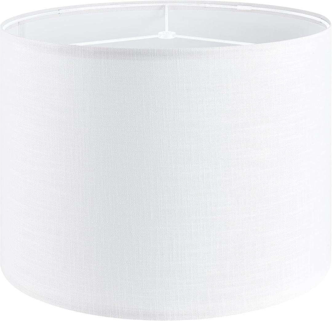 White Linen lampshades Large Drum Lamp Shade 16" Top x 16" Bottom x 10" High (Spider) Modern Lamp Shade for Table&Floor Lamp - Lampshades Replacement By GO&SO Assembly Required