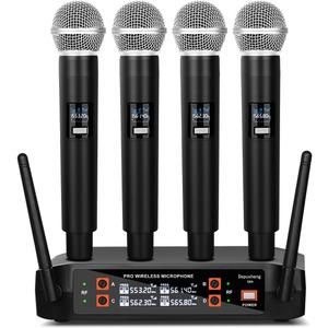 Depusheng DX4 Wireless Microphone, Professional 4 Channels Karaoke Handheld System for Home Karaoke, Meeting, Party, Church, DJ, Wedding, Home KTV Set