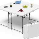 Folding Table 4 Foot for Indoor Outdoor, Portable Heavy Duty Fold-in-Half Utility Small Plastic Adjustable Height Folding with Carrying Handle for Picnic and Party, White (White, 4 FT - 2 PACK)