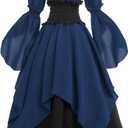 LTAKK Renaissance Dress Medieval Costume Victorian Dresses Women Peasant Gothic Fairy Witch Wedding Dress (Blue, S)