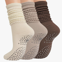 Grip Pilates Socks for Women, Yoga Slouch Socks with Grip for Barre Workout Hospital Long Scrunch Slipper Socks S