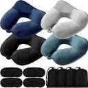 Sintuff 4 Sets Inflatable Travel Pillows for Airplanes with Compact Bag and Blindfold Velvet Inflatable Neck Pillow for Traveling Head Support U Shaped Flight, 12 x 12 x 5.5 Inch