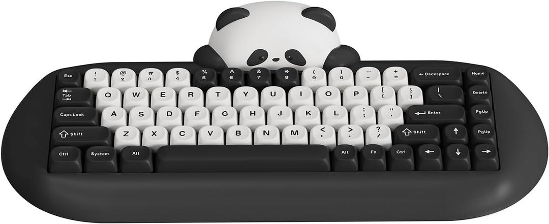 YUNZII C68 Panda Wireless Mechanical Gaming Keyboard, 68 Keys Cute Layout with PBT Keycaps, RGB Backlit, Hot Swappable, Creamy Switches,BT5.0/2.4G/Wired for Win/Mac (Black,Panda Switch)
