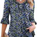 Tralilbee Women's Plus Size Tunic Tops 3/4 Roll Sleeve Shirts Lace Crochet V Neck Casual Blouses, 4X