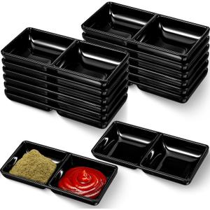 12 Pcs Dual Dipping Sauce Bowls Sauce Dipping Cups Divided Sauce Dishes, Divided Plates Wasabi Sushi Dipping Plates Two Compartments Party Trays Appetizer Serving Tray for Kitchen Restaurant
