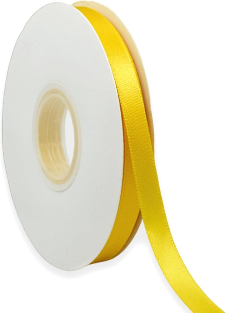 Yellow Ribbon 3/8 Inch x 50 Yards Satin Ribbon Continuous, Single Face, for Crafts, Gift Wrapping, Floral Bouquet, Weddings, and Decorations, with Spool