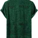 ZEROYAA Mens Satin Jacquard Short Sleeve Button Down Shirts | Regular Fit, Silk Like Satin, Soft, Casual, Summer, for Vacation, Party, Beach (Green, XL)