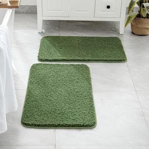 MIULEE Moss Green Bathroom Rugs Set 2 Piece, Soft Absorbent Microfiber Bath Mat Set, Non Slip Quick Dry Machine Washable Plush Shaggy Bath Rugs for Bathroom Floor, Tub and Shower, 16x24 Inches