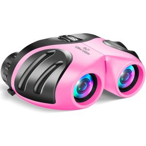 LET'S GO! Binocular for Kids, Compact High Resolution Shockproof Binoculars (Light pink)