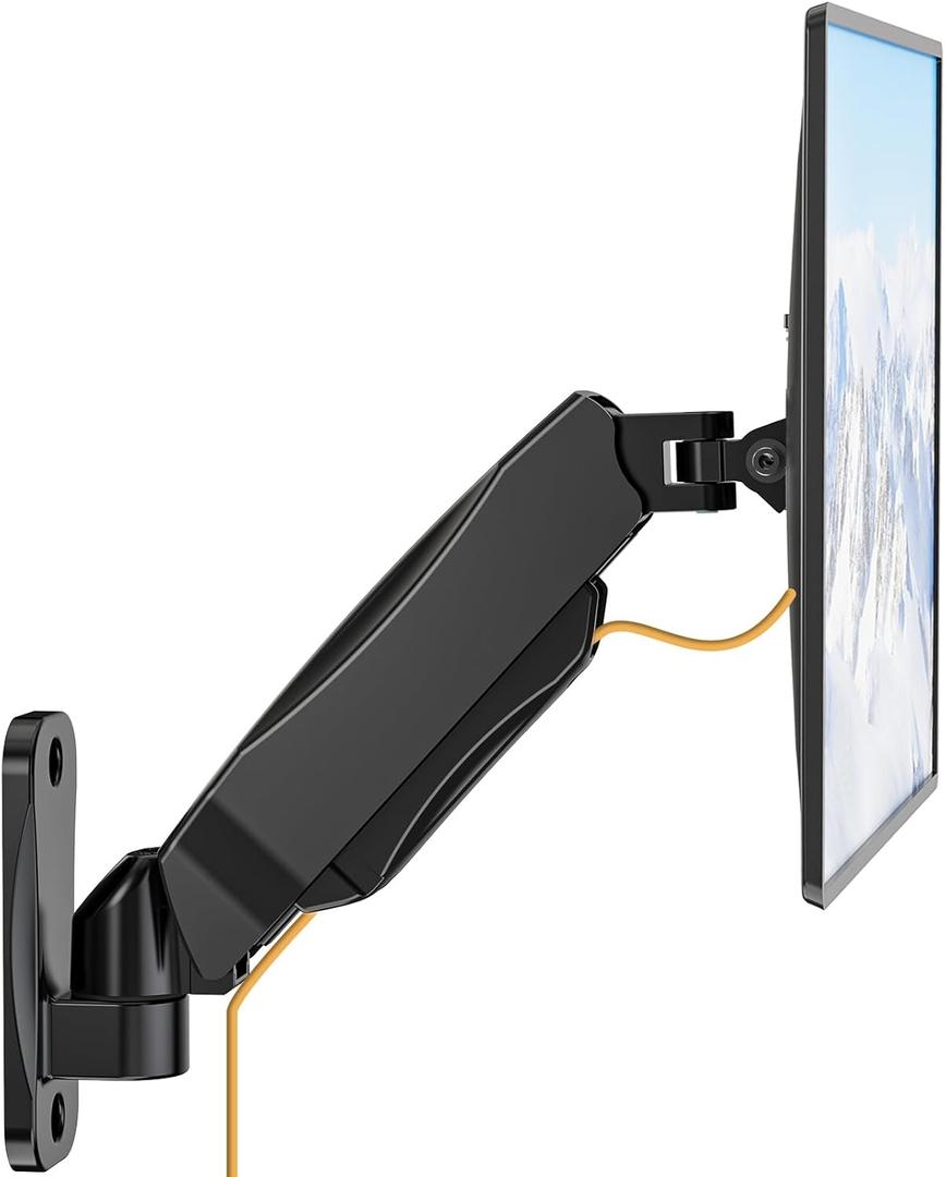 WALI Monitor Wall Mount 27+ inch, Wall Mount Monitor Arm Fits 1 Screen up to 32 inch, Single Monitors Mount Holds up to 19.8lbs, Monitors Arm Max Extension 13.4 inch,(GSWM001S), Black