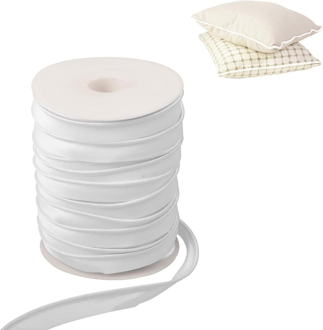 Piping Trim for Sewing, 1.4cm/ 55 Yards Crafts Piping Bias Tape Trim Fold Bias Tape Braid Piping Bias Satin Piping Trim Lip Cord Trim with Welting Cord for Table Cloth Refined Finishes (White)