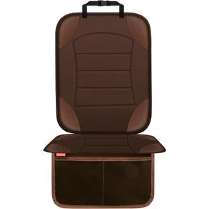 Sinvitron Car Seat Protector for Child Car Seat, Waterproof Car Seat Cover for Leather and Fabric Seats, 2 Mesh Pockets, Non-Slip Bottom, Thick Padding Cushion(1 Pack, Brown)