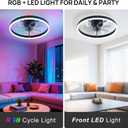 RGB Ceiling Fans with Lights, 20" Fandelier Low Profile Ceiling Fan with Light, Modern Flush Mount Ceiling Fan Light with Remote/APP Control, Bedroom Chandelier Fan Fixture for Indoor(Black)