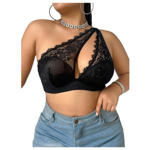 SOLY HUX Women's Plus Size One Shoulder Lace Bras Underwire Push Up Comfort Bralette 0XL
