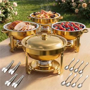 5Qt Chafing Dishes for Buffet with SS Lid 4 Pack (All Gold)
