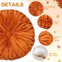 Beeveer 2 Pcs Round Throw Pillows 15 Inch Decorative Velvet Pleated Pumpkin Pillows Boho Floor Pillow with Center Button for Living Room Couch Chair Bed Sofa Home Decoration (Orange)