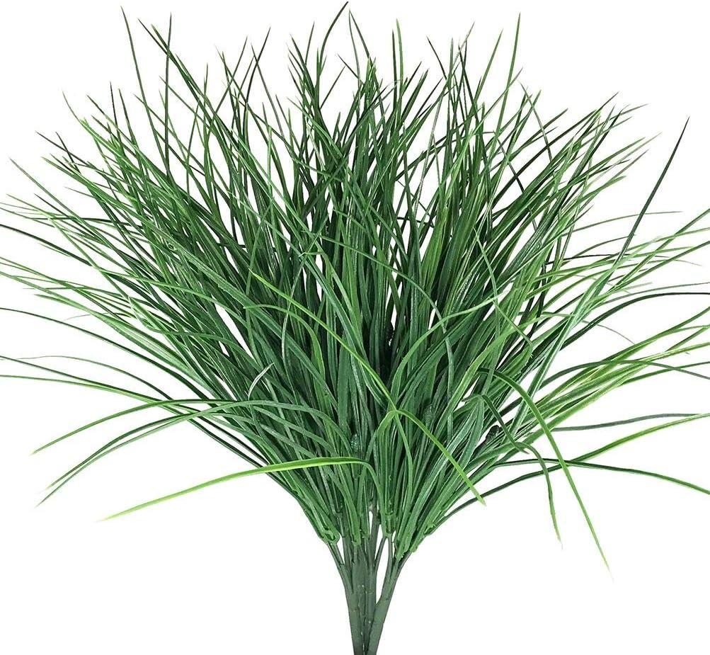 4pcs Artificial Fake Grass Plants Flowers Faux Plastic Wheat Grass Outdoor UV Resistant Greenery Shrubs Plant for Outdoor Planters Wedding Indoor Outside Hanging Home Garden Dcor(4, Green)
