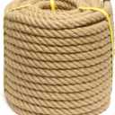 Hemp Rope 1 Inch x 50 Ft - Heavy Duty Thick Jute Rope, Natural Fiber 4 Strands Twisted Manila Rope for Tug of War, Nautical, Crafts, Swing Ropes, Hammock, Deer Hunting, Outdoor Use