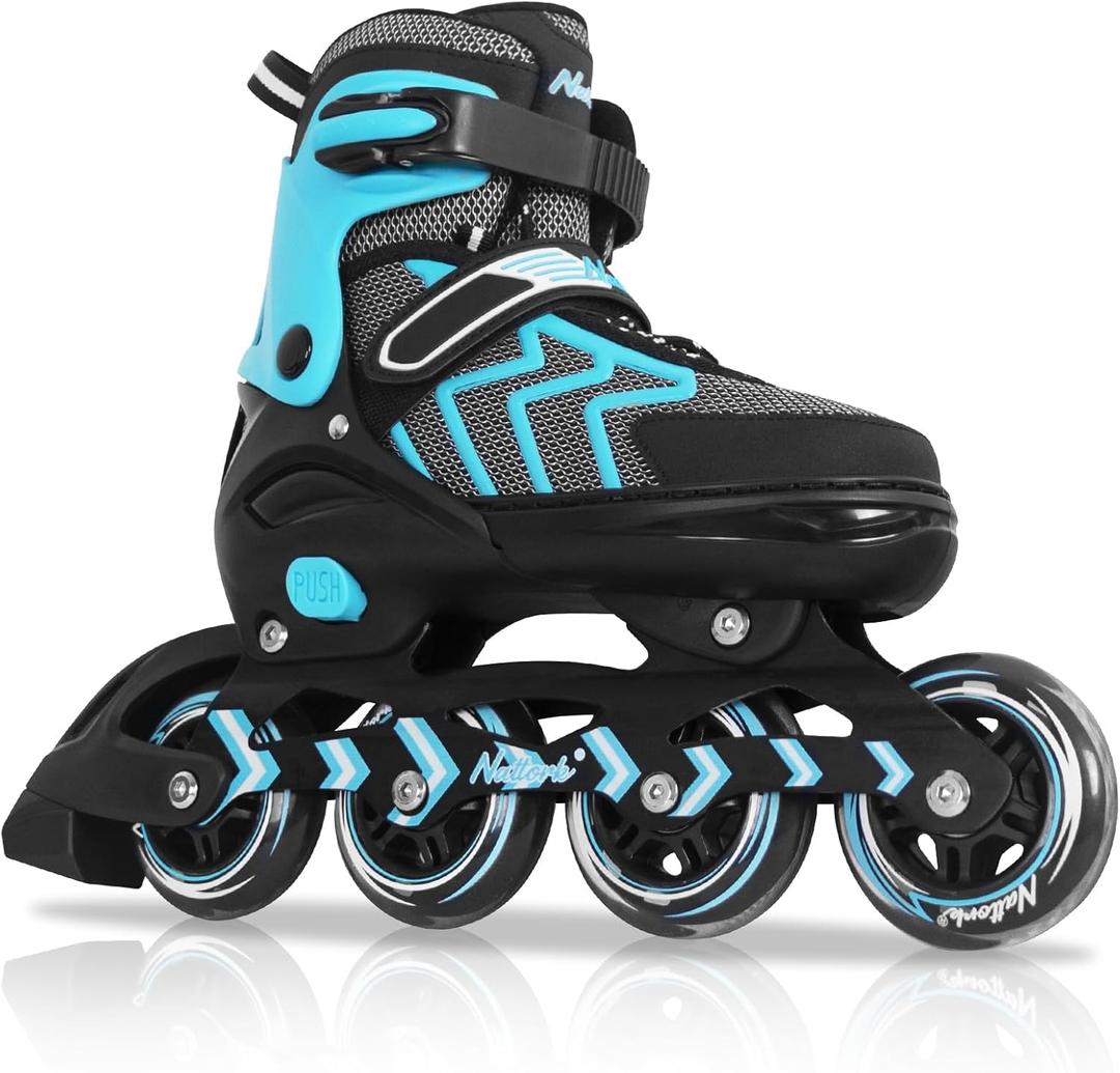 MammyGol Inline Skates for Adults Kids, Adjustable Aggressive Durable Roller Skates with Giant Wheels, High Performance Skates for Men Women Boys Girls, 
Size	Adult (8-10.5M/9-12W)