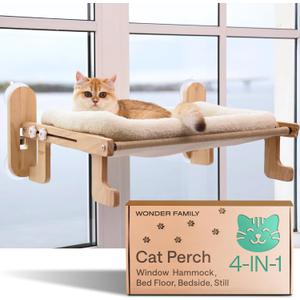 WONDER FAMILY Cat Window Perch for Large Cats  4-in-1 Heavy Duty Hammock Bed  Foldable Window Shelf Seat for Indoor Cats  Elevated Cat Hammock Ledge Cozy Bed Windowsill Perch for Small Dogs