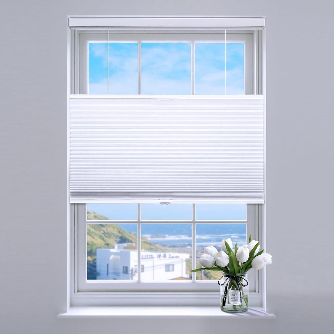 SUNFREE Top Down Bottom Up Cellular Blinds,Cellular Shades Blackout, Honeycomb Window Shade for Windows, 22" W x 36" H, White(Blackout)