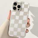 Jusnfu for iPhone 13 Case 6.1 Inch, Trendy Checkered Aesthetic Cute Girly Design for Women & Girls, Checkerboard Pattern Phone Case, Slim Fit Silicone Protective Cover, Beige and White