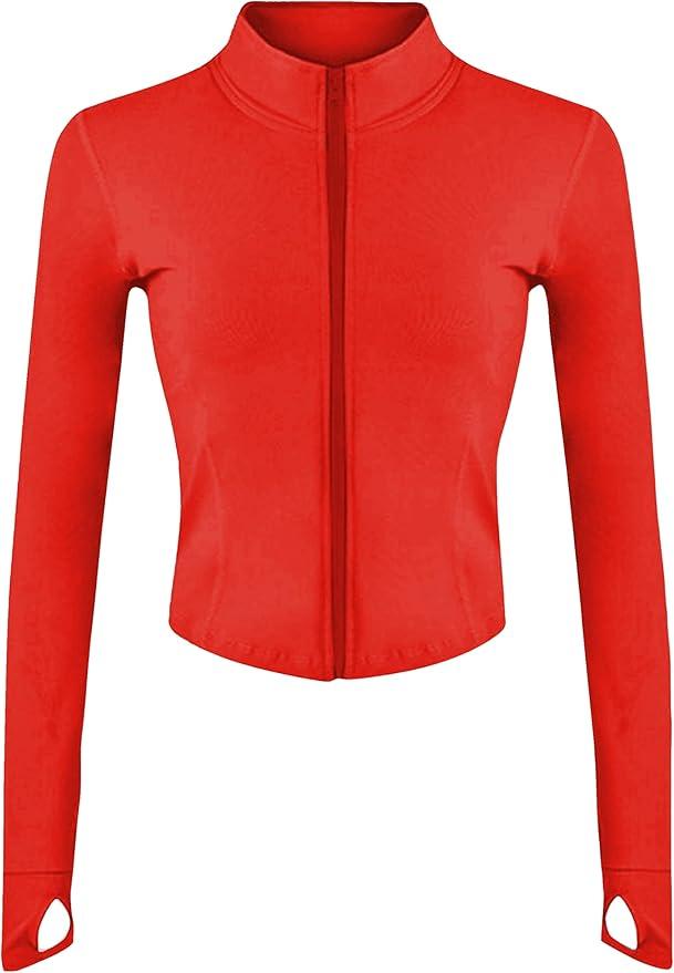 Lviefent Womens Lightweight Full Zip Running Track Jacket Workout Slim Fit Yoga Sportwear with Thumb Holes (X-Small)