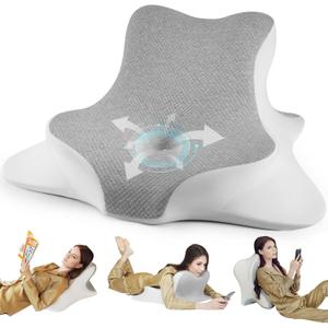 Reading Pillow for Bed, Lying, Leaning and Prone, Ergonomic Memory Foam Bed Wedge Pillow for Headboard, Chin & Back Support Pillows on Bedrest Couch Floor- Grey (Gray)