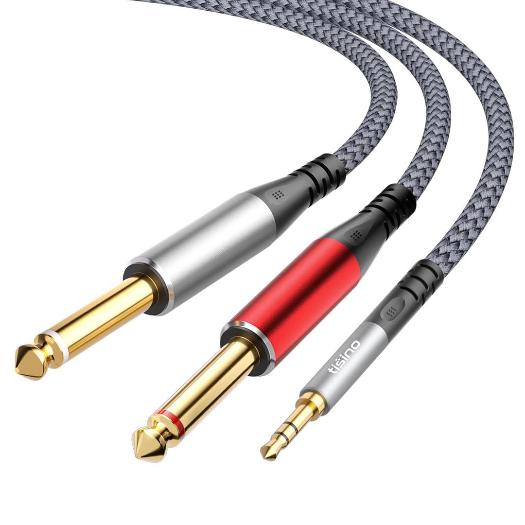 Tisino 1/8" to 1/4" Stereo Y-Splitter Cable-10ft, 3.5mm TRS to Dual 1/4" 6.35mm TS Mono Audio Breakout Cord for Phone, CD & MP3 Players, Speakers & Amps