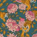 Fvlow Tiger Wallpaper Peelable with Vintage Pink Flower Peel and Stick 17.4" x 118" Jungle Floral Contact Paper Tropical Self Adhesive Retro Covering for Bedroom Cabinet Bathroom Mural Wall Decor