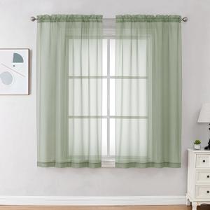 OVZME Light Green Sheer Curtains 63 inch Length 2 Panels Set for Bedroom Living Room, Elegant Light Filtering Sheer Drapes Window Treatments, Each is 42W x 63L Inches, Sage Green