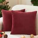 Christmas Burgundy Pillow Covers Set of 2 18x18 Inch Throw Pillow Covers, Soft Velvet Xmas Wine Red Decorative Pillow Covers for Couch Sofa Bed Living Room, Home Modern Decor