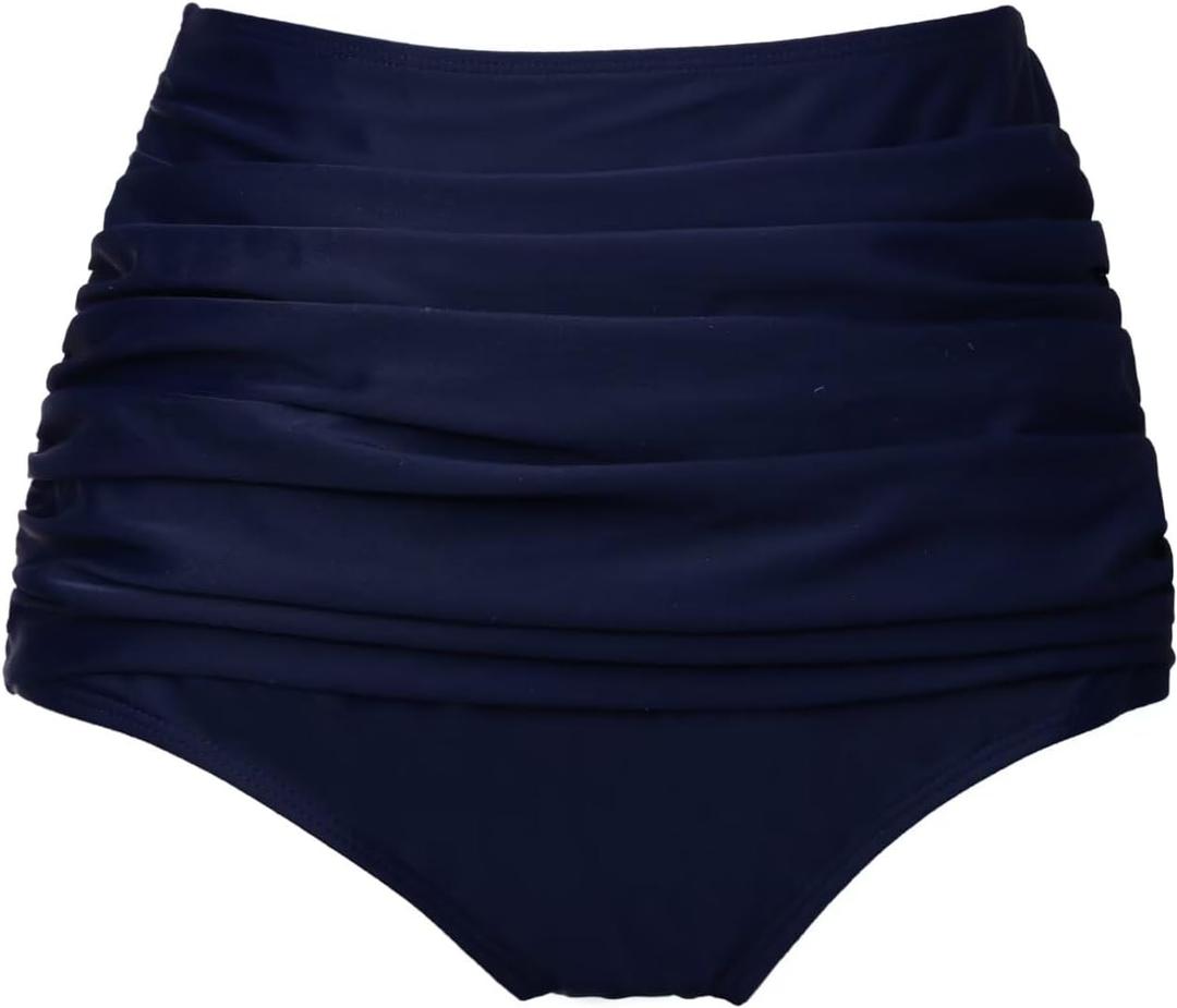 COCOPEAR Women's High Waisted Full Coverage Bikini Bottom Ruched Bathing Suit Bottoms for Women Tummy Control Swim Bottoms M