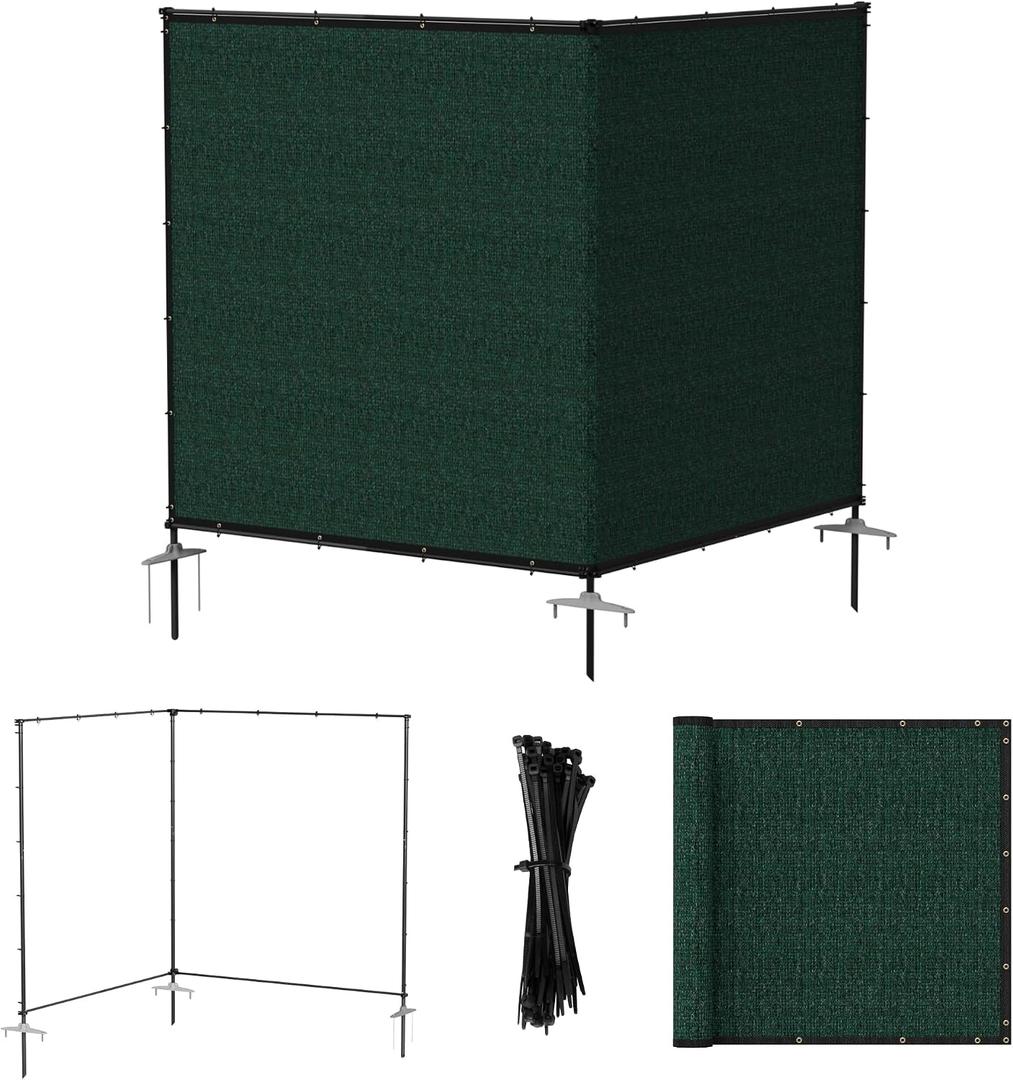 Bynbbur 5'x12' Outdoor Privacy Screen Freestanding with Iron Poles and Stakes, Temporary Dog Fencing, Backyard Divider, Metal Garden Fence for Pool Patio Barrier Border, Green