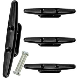 Marine Dock Cleats, 4-8 inch Black Nylon Boat Rope Cleats with Mounting Hardware, Pack of 4