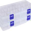 DUOFIRE Plastic Organizer Container Storage Box Adjustable Divider Removable Grid Compartment for Jewelry Beads Earring Tool Fishing Hook Small Accessories(18 grids, White X 2)