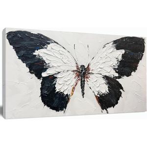 Tarfupth Black and White Butterfly Wall Art for Living Room Hand Painted Butterfly Oil Painting Texture Pictures Large Artwork for Bedroom Office Kitchen Room Aesthetic Decoration 20"x40"