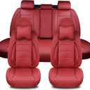 Martha Red Car Seat Covers Full Set, Breathable Leather Automotive Front and Rear Seat Covers & Headrest for Comfortable Driving, Universal Auto Interior Fit for Most Kinds of Vehicles, Cars