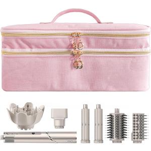 Hair Dryer Organizer Bag, Double Layer Heat Resistant Storage Case for Blow Dryer & Styling Tools | Travel Carrying Pouch for One-Step Volumizer, Brushes, Clips (Pink)