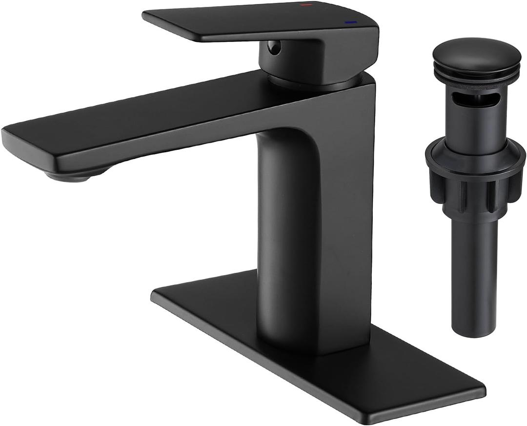 VOTON Black Bathroom Faucet Single Handle Bathroom Faucets for Sink 1 Hole Rv Lavatory Vanity Faucet with Pop-up Drain and Water Supply Lines