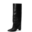 Modatope Knee High Boots Women Fold Over Knee High Boots Chunky High Heels Long Boots Zipper Pointed Toe Dress Tall Boots for Women 7
