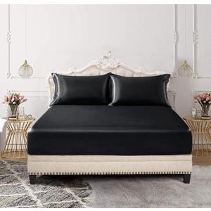 set king size 3 pcs 2 pillowcases flat sheet and fitted sheet black