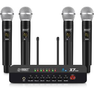 X7 Plus Wireless Karaoke Microphone System with 4 UHF Handheld Mics, DSP Reverb, Bluetooth 5.0 & Optical Input for Home TV Entertainment, Parties, and Speeches