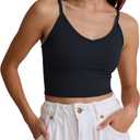Women Racerback Tank Tops V-Neck Spaghetti Strap Top Going Out Double Lined Basic Slim Fit Yoga Gym (Black, S)