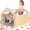 Wooden Playhouse for Toddlers w/Double Non-Shatter Safety Mirrors, Montessori Crawling Tunnel/Crawl-Through Play Set for Children and Kids, Daycare and Preschool Playroom(with Cushion), 25.9 x 23.6 x 32.7 inches