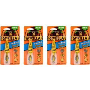 Gorilla Super Glue with Brush & Nozzle Applicator, 10 Gram, Clear, (Pack of 4)
