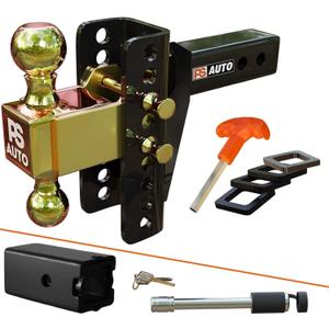 PSAUTO Adjustable Ball Mount Trailer Hitch 2-inch Receiver, 6-inch Drop, 20,000 LBS, 2 and 2-5/16 inch Balls - Gooseneck