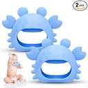 Anboor 2 Pack Baby Teething Toys, Silicone Teethers for Babies 0-6 Months Anti Dropping Hand Teether, Infant Baby Chew Toys for Teething Relief, for Newborn Soon-to-be Mothers (Blue,Crab)